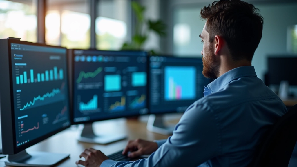 Professionnel utilisant plusieurs outils numériques intégrés sur un même écran pour optimiser sa productivité