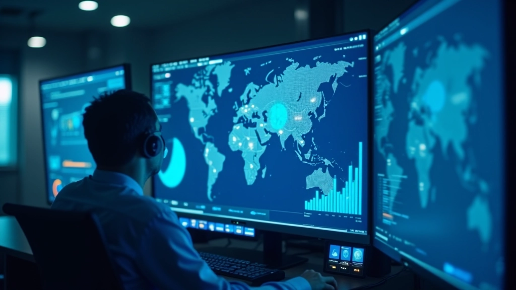 Écrans d'affichage montrant cartes de couverture réseau et statistiques de déploiement infrastructure